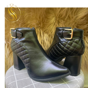 Bota Couro Cano Baixo Vegetal Preta
