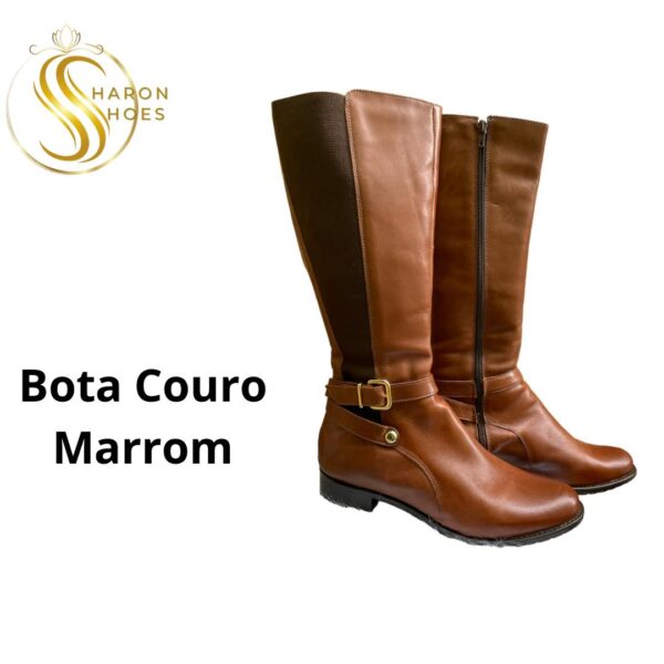 Bota Cano Alto Couro Marrom - Imagem 2