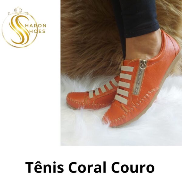 Tênis Couro Costurado Coral - Imagem 2