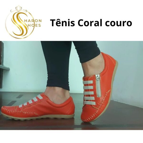 Tênis Couro Costurado Coral - Imagem 3