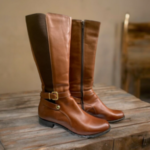 Bota Cano Alto Couro Marrom